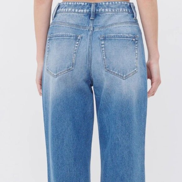 MICA- High Rise Wide Leg Jeans with Criss Cross Waistband - Picture 2 of 5